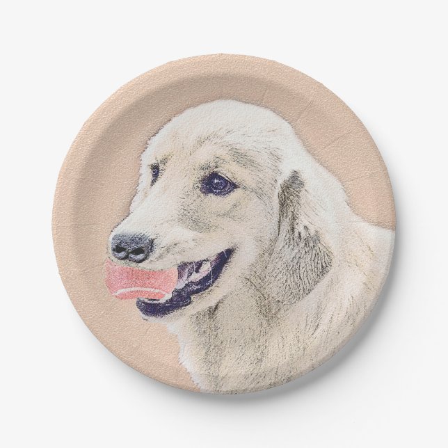 Assiettes En Carton Golden Retriever avec Tennis Ball Peinture Chien A (Devant)