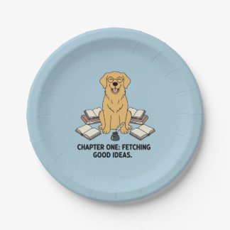 Assiettes En Carton Golden Retriever Book Writer Academic Vibes Blue