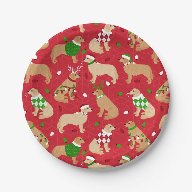 Assiettes En Carton Golden Retriever de Noël (Devant)