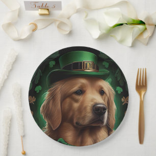 Assiettes En Carton Golden Retriever Dog in St. Patrick's Day