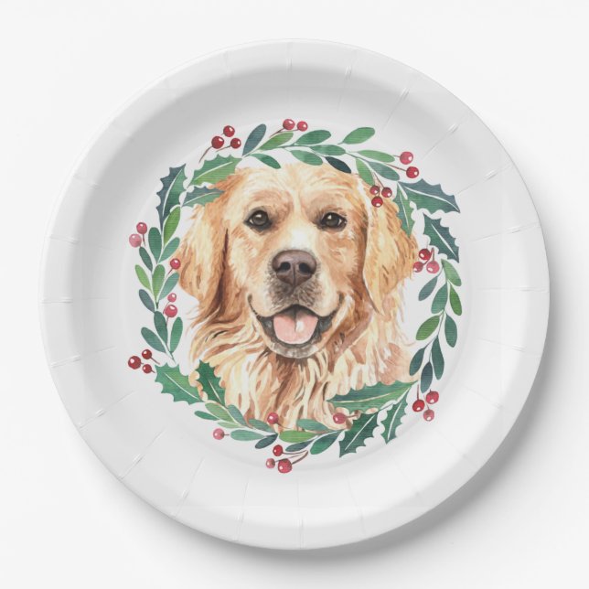 Assiettes En Carton Golden Retriever Elegant Chien Noël (Devant)