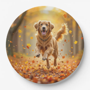 Assiettes En Carton Golden Retriever En Automne Woods