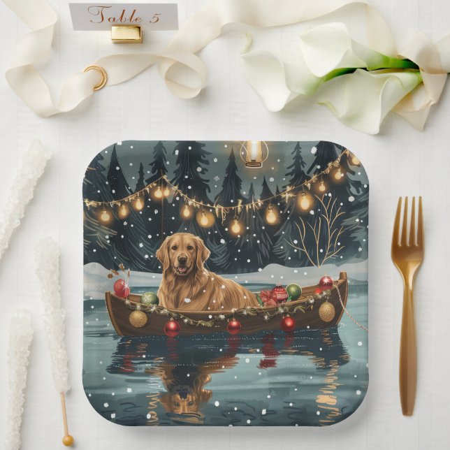 Assiettes En Carton Golden Retriever Noël Festive Voyage (Mariage)