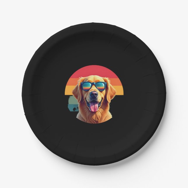 Assiettes En Carton Golden Retriever pour enfants garçons filles lunet (Devant)