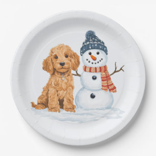 Assiettes En Carton Goldendoodle d'hiver Chien Bonhomme de neige migno
