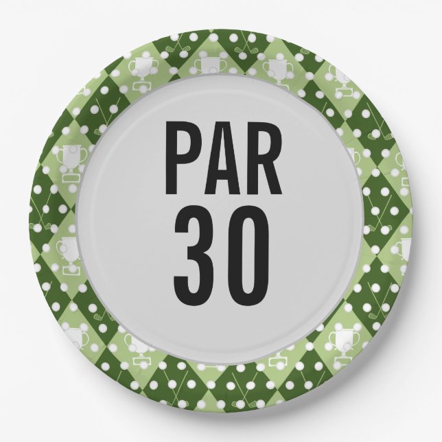 Assiettes En Carton Golf 30e anniversaire de polka dot golfer (Devant)