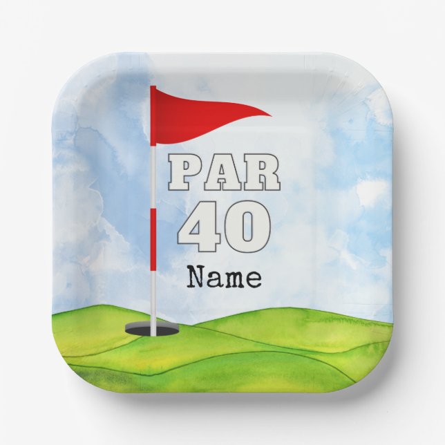 Assiettes En Carton Golf 40e anniversaire au golfeur avec drapeau de g (Recto)