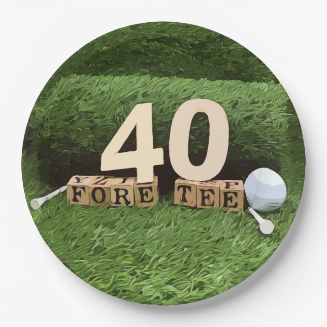 Assiettes En Carton Golf 40e anniversaire avec balle de golf et tee (Devant)