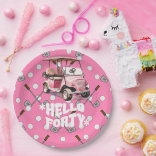 Assiettes En Carton Golf 40e anniversaire avec panier rose femme golfe