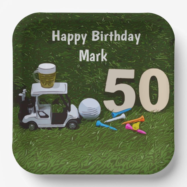 Assiettes En Carton Golf 50e anniversaire au golfeur (Recto)