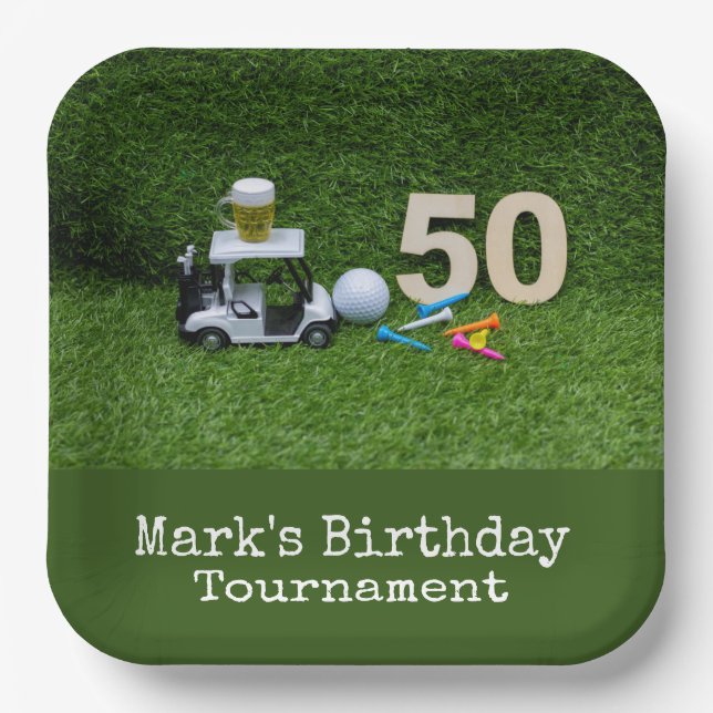 Assiettes En Carton Golf 50e anniversaire pour golfeur (Recto)
