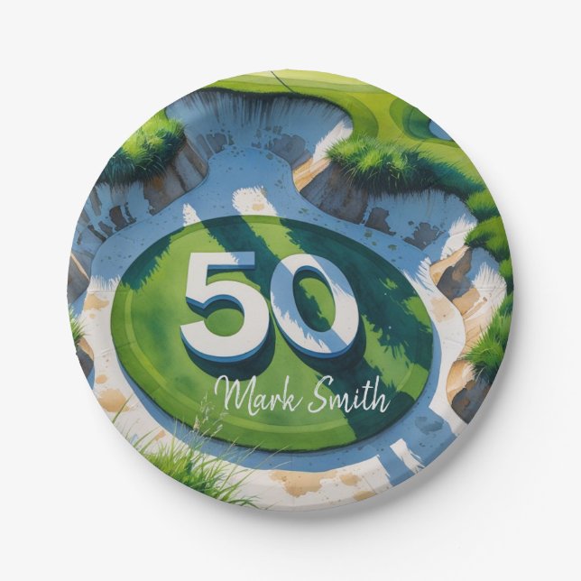 Assiettes En Carton Golf 50e anniversaire sur Golf Course (Devant)