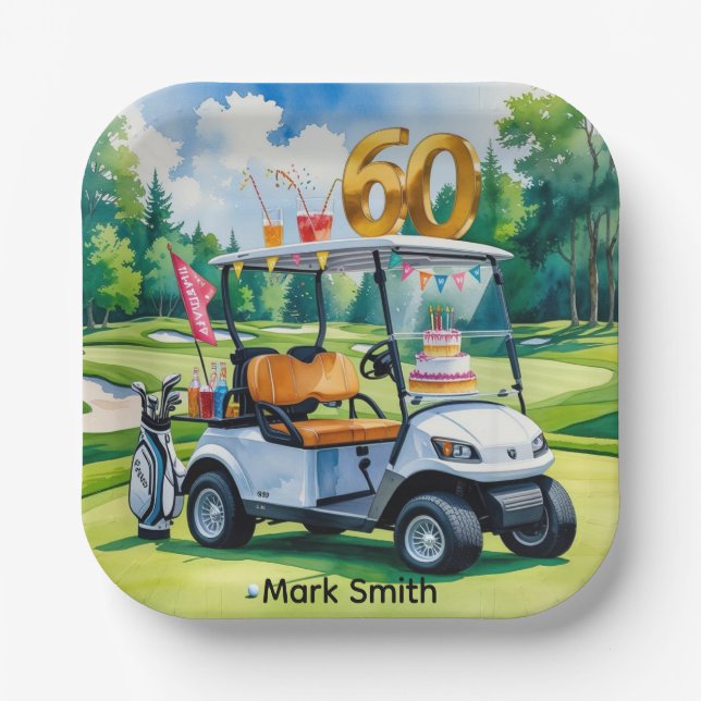 Assiettes En Carton Golf 60e anniversaire avec Golf Panier sur mettre  (Recto)