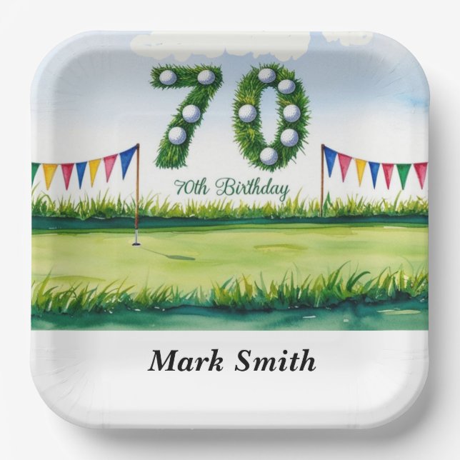 Assiettes En Carton Golf 70e anniversaire pour golfeur (Recto)