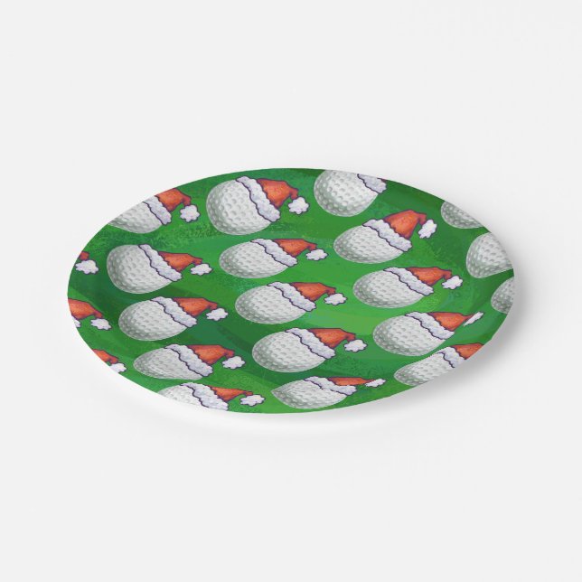 Assiettes En Carton Golf Ball Noël Casquettes sur Vert (Angle)
