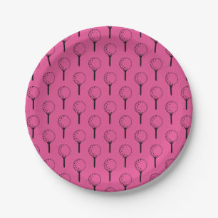 Assiettes En Carton Golf Ball Tee Motif Pink Classic Golf Fun