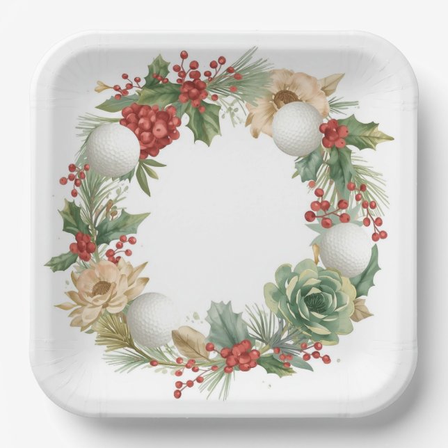 Assiettes En Carton Golf Christmas Wreath with Golf Ball Wreath  (Recto)