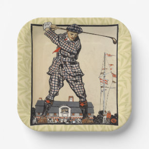 Assiettes En Carton Golf Golfeur Vintage Antique Golf