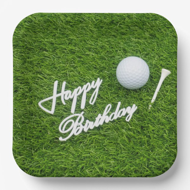 Assiettes En Carton Golf heureux anniversaire au golf avec balle de go (Recto)