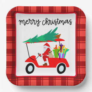 Assiettes En Carton Golf Joyeux Noël avec Père Noël équitation voiture