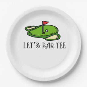 Assiettes En Carton Golf Let’s Par avec drapeau de golf sur vert blanc