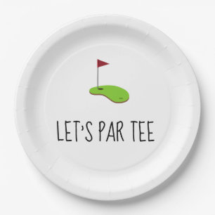 Assiettes En Carton Golf Let’s Par avec drapeau de golf sur vert blanc