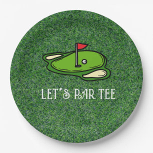 Assiettes En Carton Golf Let’s Par avec drapeau de golf sur vert blanc