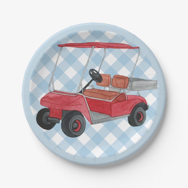 Assiettes En Carton Golf Panier bleu En vichy Country Club (Devant)