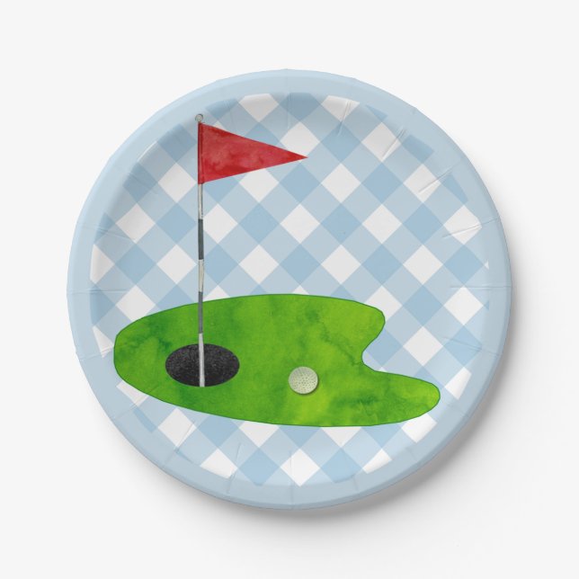 Assiettes En Carton Golf Plaid Blue White Preppy Country Club (Devant)