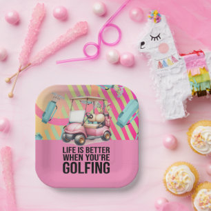 Assiettes En Carton Golf rose thème pour femme Golfer Party