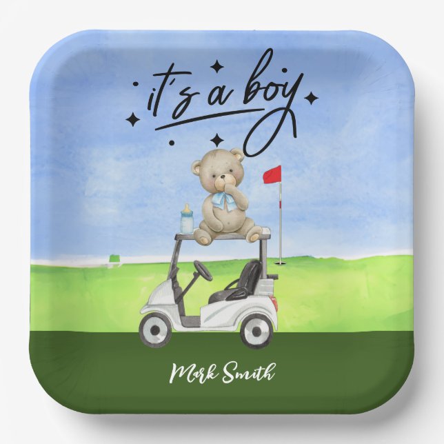 Assiettes En Carton Golf Teddy Bear It's Boy for Baby shower (Recto)