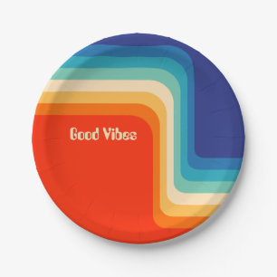 Assiettes En Carton Good Vibes personnalisable les années 70 Ombre