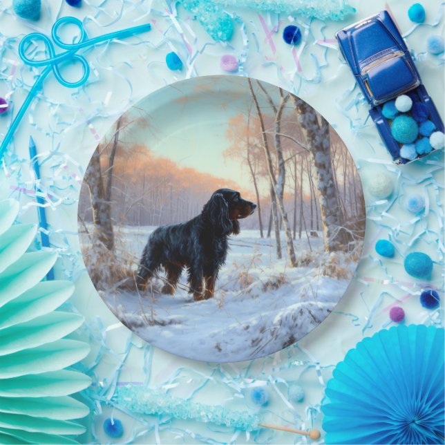 Assiettes En Carton Gordon Setter Laisse Il Neige Noël (Fête)