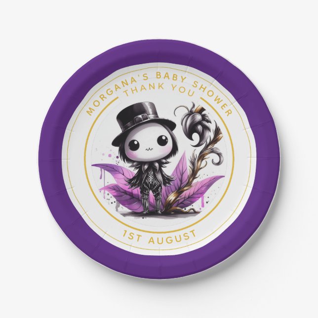 Assiettes En Carton Goth bébé garçon ou fille douche Merci (Devant)