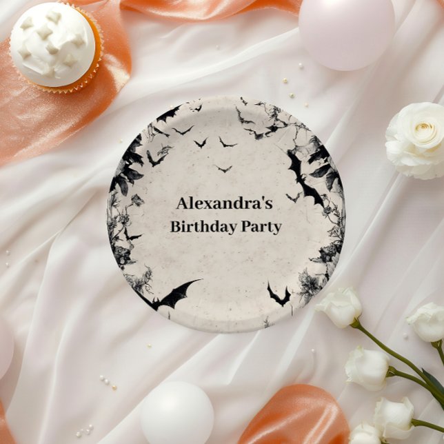 Assiettes En Carton Gothic Bats & Roses Birthday (Créateur téléchargé)