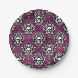 Assiettes En Carton Gothique du crâne et du violet