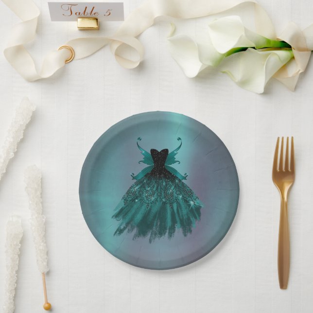 Assiettes En Carton Gothique Fairy Turquoise Gown | Fleur verte profon (Mariage)