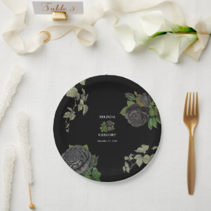 Assiettes En Carton Gothique Halloween Rose noir Mariage
