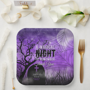 Assiettes En Carton Gothique Pourpre Étoilé Cimetière Lune pleine