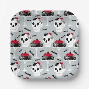 Assiettes En Carton Gothique Skeleton Skull Party Cake Bats Araignées