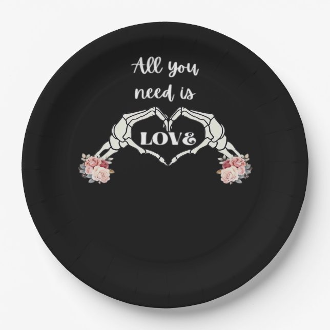 Assiettes En Carton Gothique Valentines Classique - Squelette Mains Co (Devant)