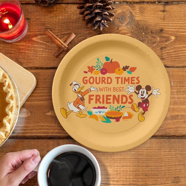 Assiettes En Carton Gourd Times avec Donald et Mickey (Paper Plate on table)
