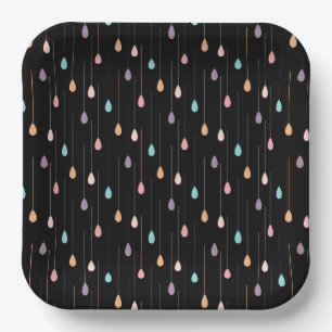 Assiettes En Carton Goutte de pluie hipster multicolore fond noir