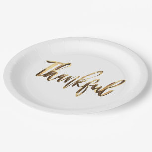 Assiettes En Carton Grâces Elegant Faux Gold Script Thanksgiving