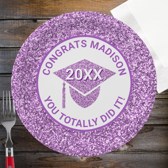 Assiettes En Carton Grad Glam violet Casquette Élégant Parti de gradua (Créateur téléchargé)