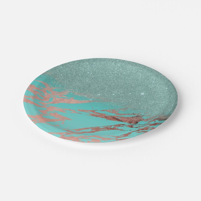 Assiettes En Carton Gradient de marbre turquoise de parties (Angle)
