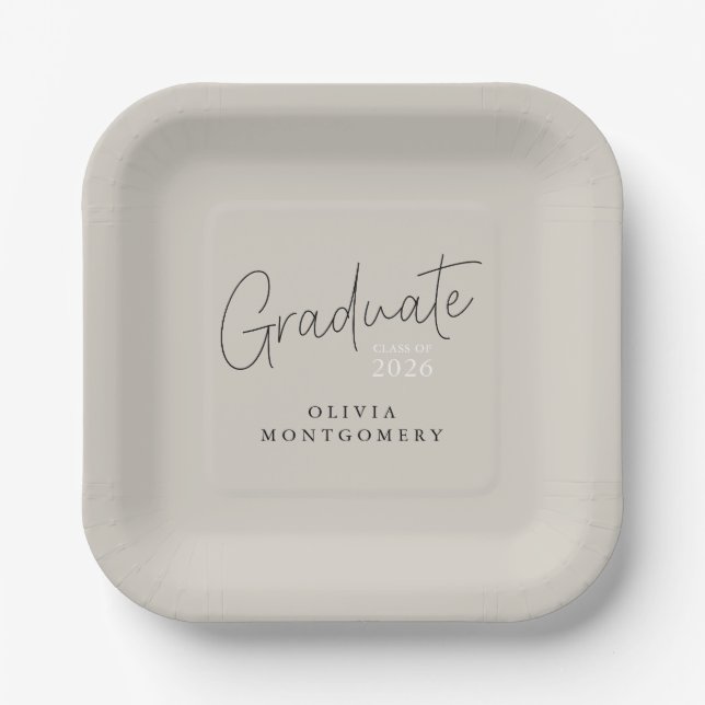 Assiettes En Carton Graduate Modern Script Graduation Party (Recto)