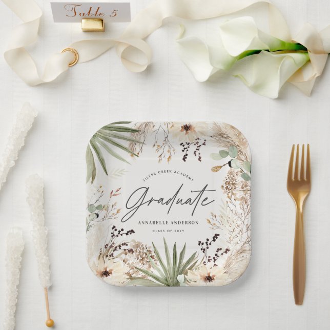 Assiettes En Carton Graduate moderne pampas herbe feuillage élégant ch (Mariage)
