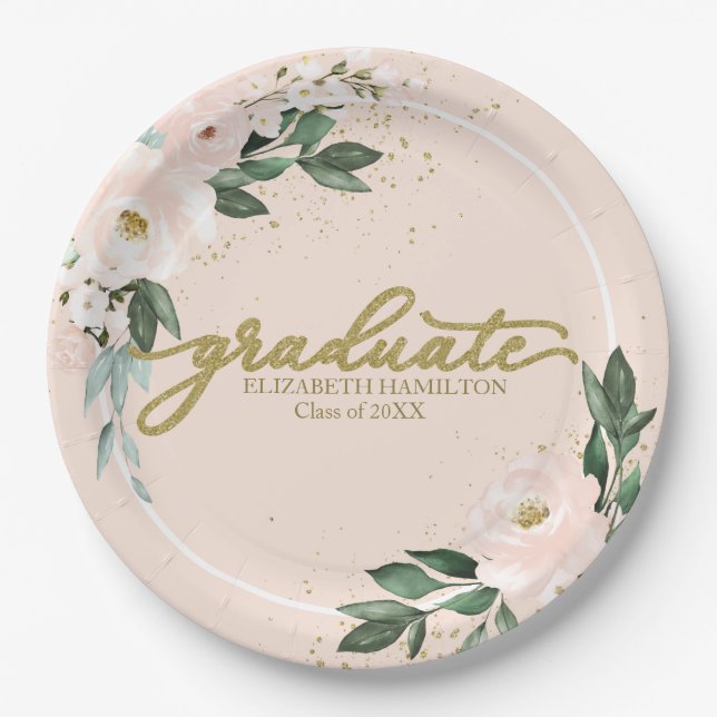 Assiettes En Carton Graduate Pink Blush Floral Party de graduation (Devant)