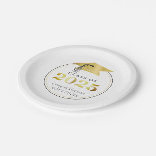 Assiettes En Carton Graduation 2025 Faux Metallic Gold Personnalisé